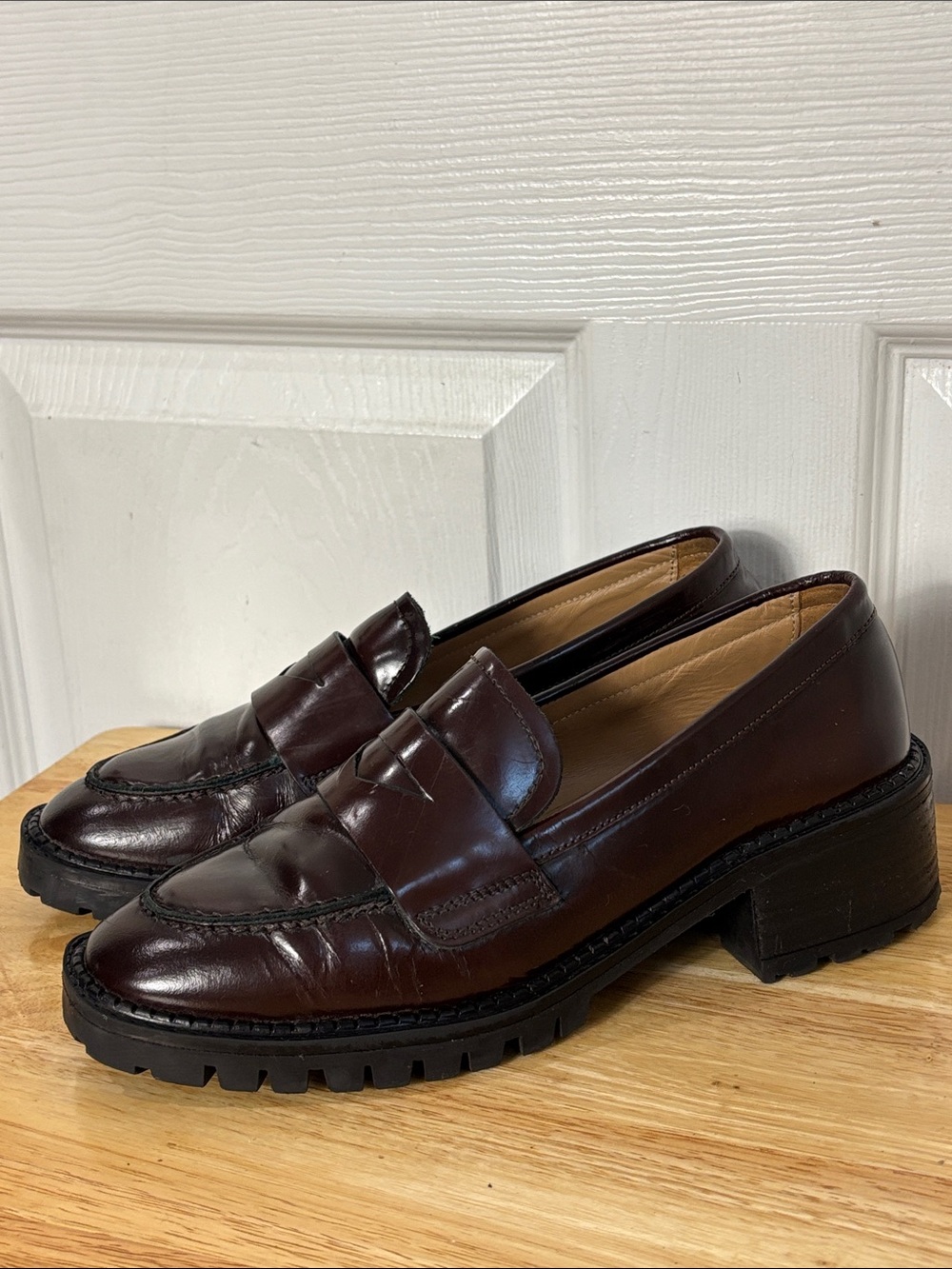 & Other Stories Brown Chunky Penny Loafers with Lug Sole size 8